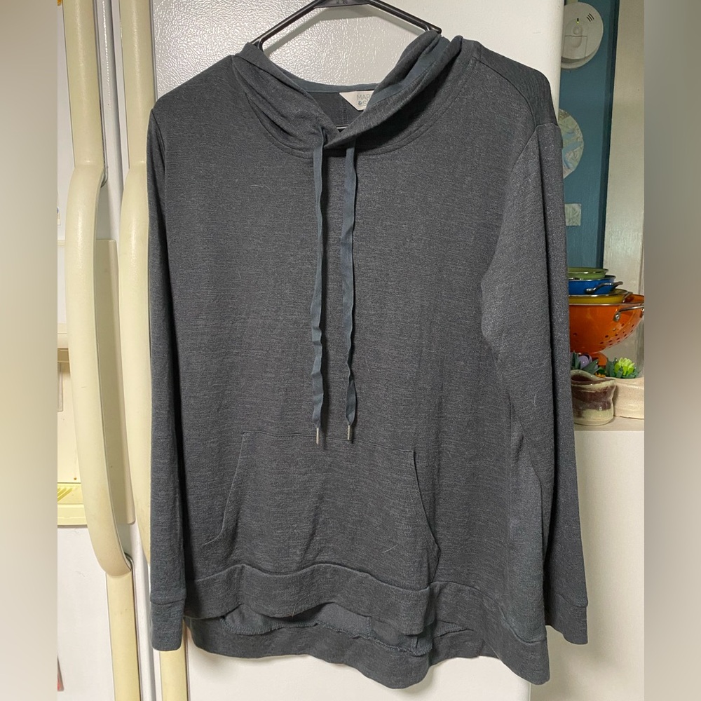 Market & Spruce. Hooded Knit Top. Dark Grey.